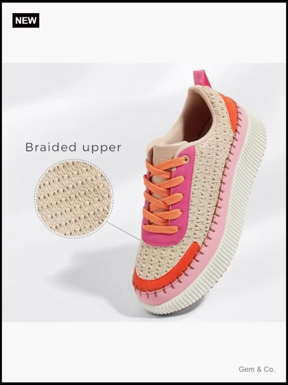 Platform Sneakers Rhinestone Chunky Casual Retro Braided Walking Shoes
